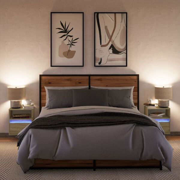 vidaXL Wall-mounted Bedside Cabinet Set of 2 Sonoma oak Engineered wood