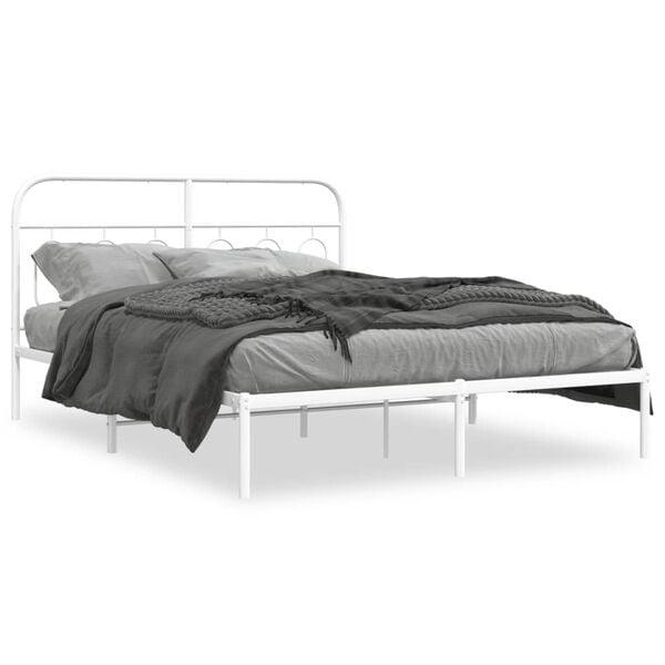 vidaXL Bed Frame White Steel Full Rectangular Modern Durable