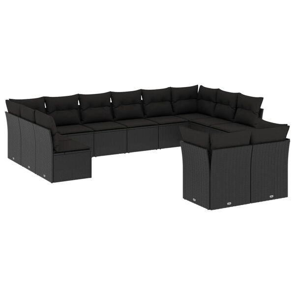 vidaXL Garden Sofa Set Black PE Rattan, Powder-Coated Steel 12 Piece