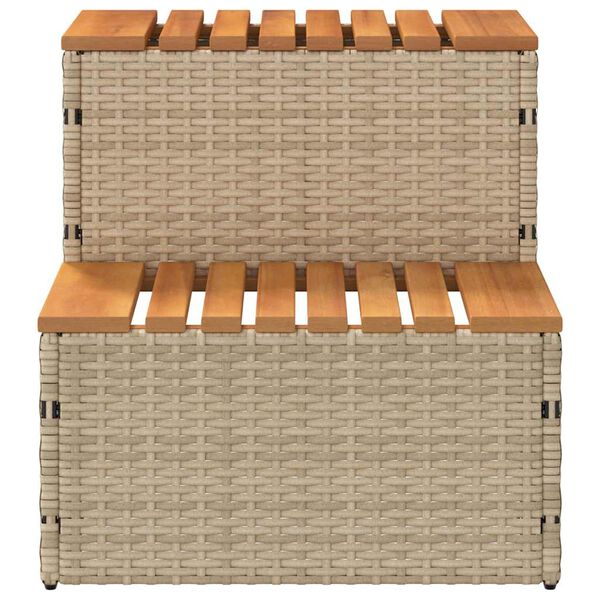 vidaXL Hot Tub Step Beige PE Rattan, Powder-Coated Steel, Solid Acacia Wood