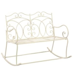 vidaXL Garden Bench Antique White Wrought Iron 40.9 in Decorative Inlays