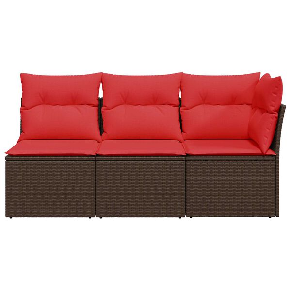vidaXL Garden Sofa with Cushion 8 pcs Brown and red Poly rattan
