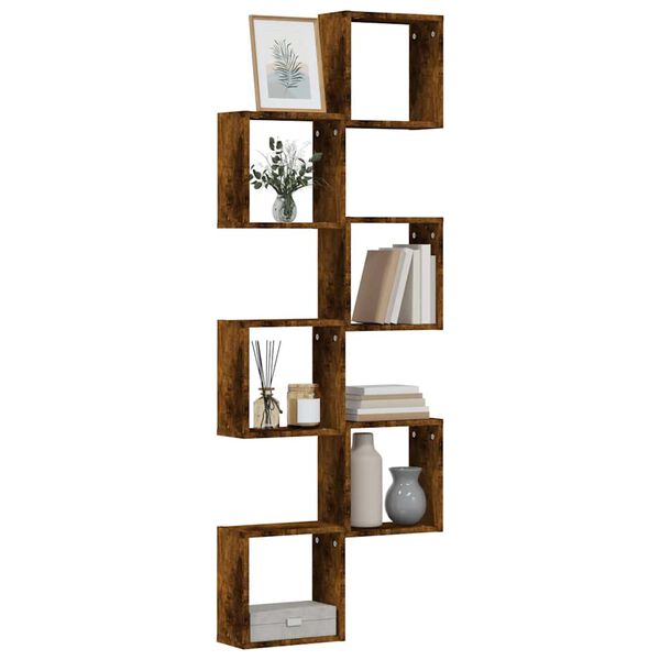 vidaXL Wall Cube Shelf Set of 6 Smoked Oak Engineered Wood Medium