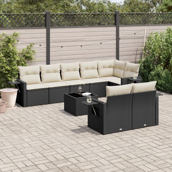 vidaXL Garden Sofa Set Black PE rattan 9 Piece Set Foldable