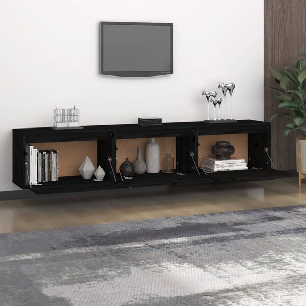 vidaXL 3 Piece TV Cabinet Set Black Solid Wood Pine