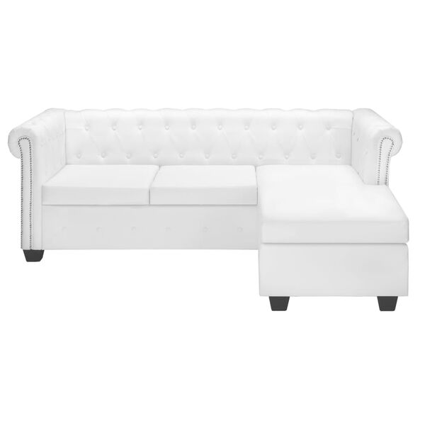 vidaXL Sofa White Faux leather, Wood Large Durable Chesterfield Sofa