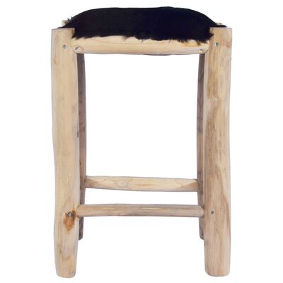 vidaXL Bar Stool Real Goat Leather and Solid Teak Wood