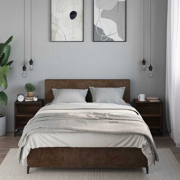 vidaXL Bedside Cabinet Set of 2 Brown Oak Engineered Wood and Metal