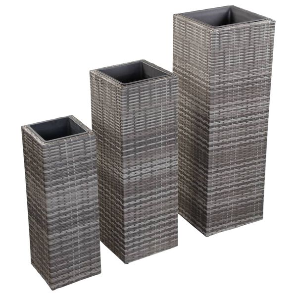 vidaXL Garden Raised Beds 3 pcs Poly Rattan Gray