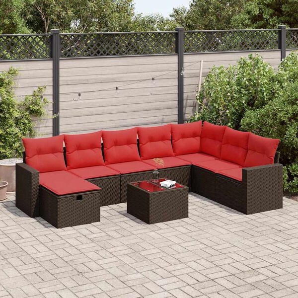 vidaXL 9 Piece Patio Sofa Set with Cushions Brown Poly Rattan