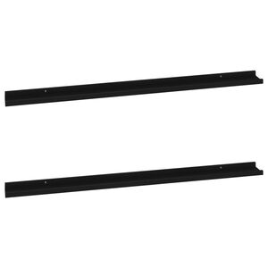 vidaXL Wall Shelf Set of 2 Black MDF 45.3 in wide Wall mounting