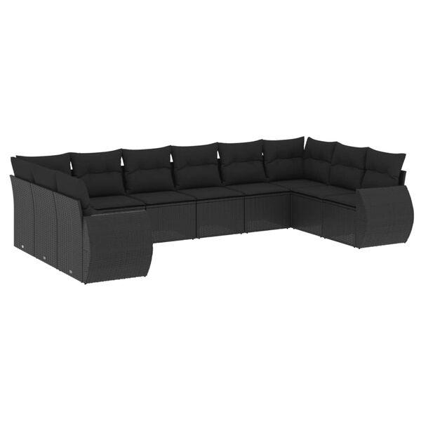vidaXL Garden Sofa Set Black PE rattan, powder-coated steel, polyester
