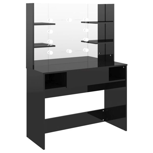 vidaXL Makeup Table Shiny black MDF with a melamine surface