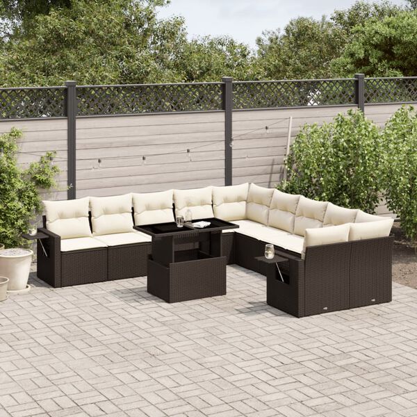 vidaXL Garden Sofa Set Brown Poly Rattan Large Adjustable Armrests
