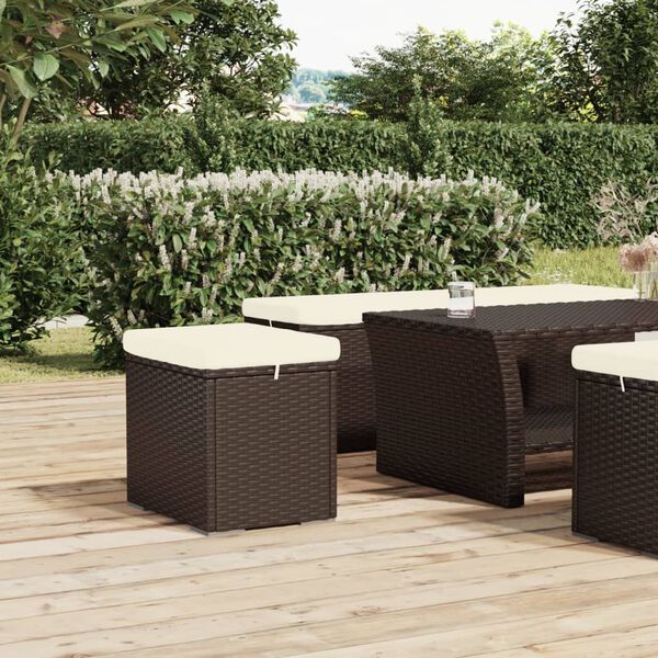 vidaXL Ottoman Brown Poly Rattan Small Durable Ottoman Square