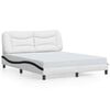 vidaXL Bed Frame without Mattress "Hvar" White and Black 63"x78.7" Faux Leather