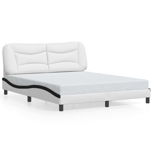 vidaXL Bed Frame without Mattress "Hvar" White and Black 63"x78.7" Faux Leather