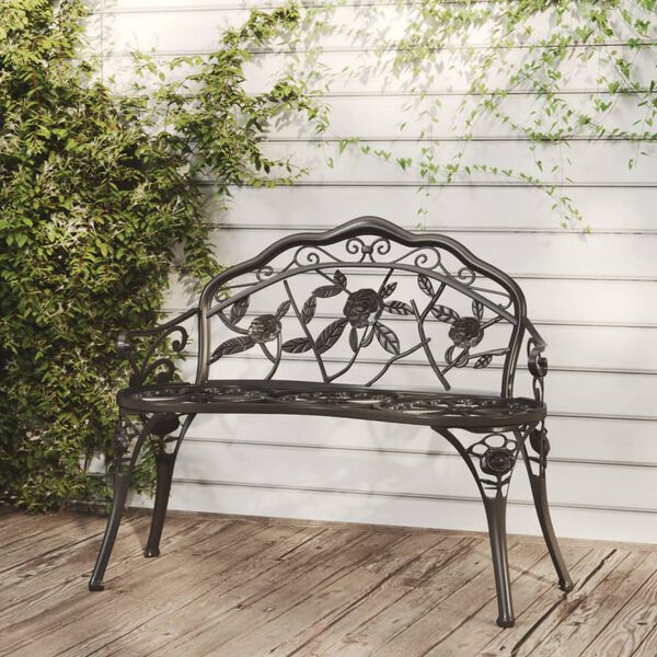 vidaXL Garden Bench Black Cast Aluminum, Cast Iron Medium