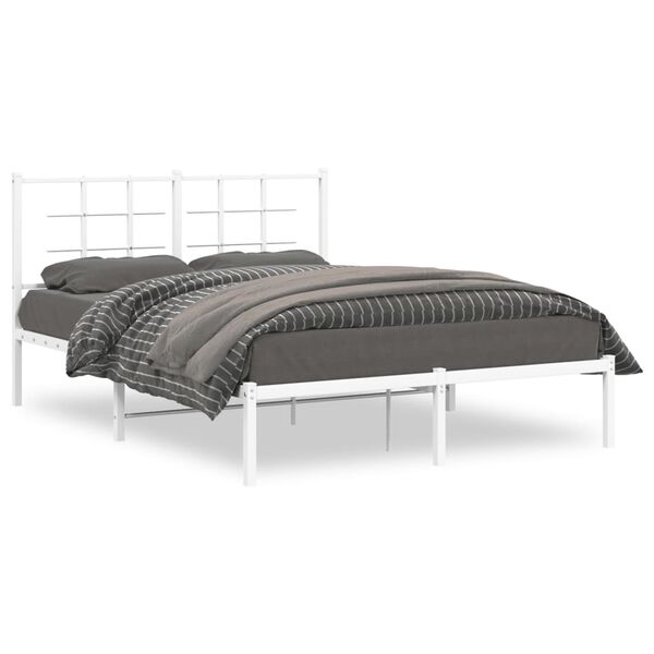 vidaXL Bed Frame White Powder-coated steel Double Bed Frame