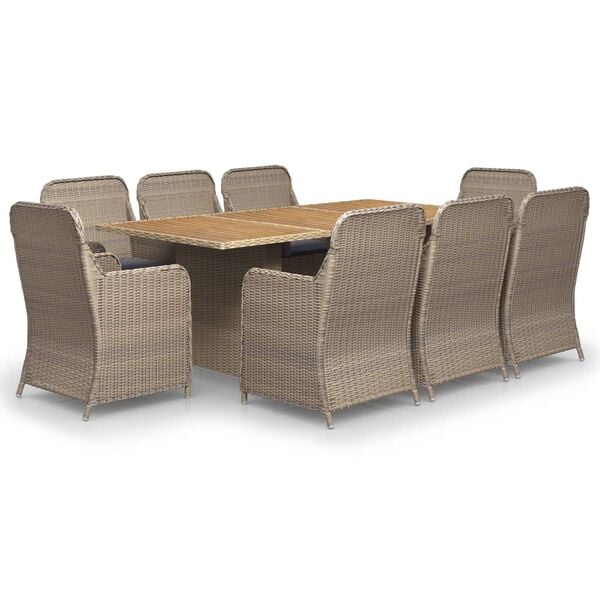 vidaXL Dining Set Brown PE rattan Large Durable Outdoor Dining Set