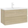 vidaXL Sink Cabinet With Basin Sonoma Oak, White Engineered Wood, Ceramic