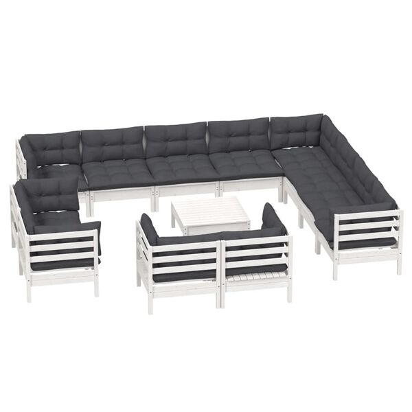 vidaXL Garden Lounge Set White Solid pinewood, 100% polyester Medium