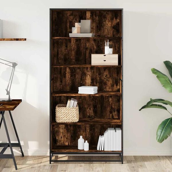 vidaXL Bookcase Smoked oak Engineered wood, metal Tall Bookcase