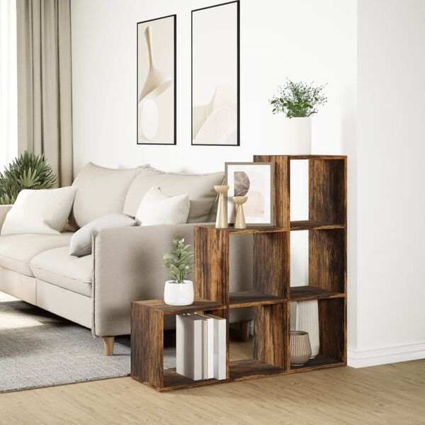 vidaXL Room Divider Bookcase Smoked oak Engineered wood 3-Tier