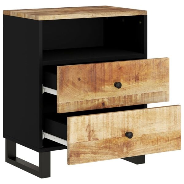 vidaXL Bedside Cabinet Natural Mango Wood, Black