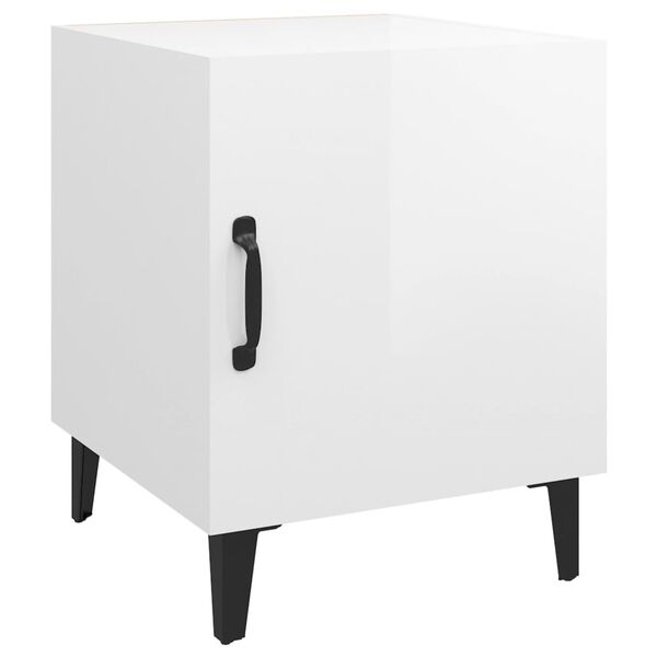 vidaXL Bedside Cabinet Set of 2 High gloss white Engineered wood, metal