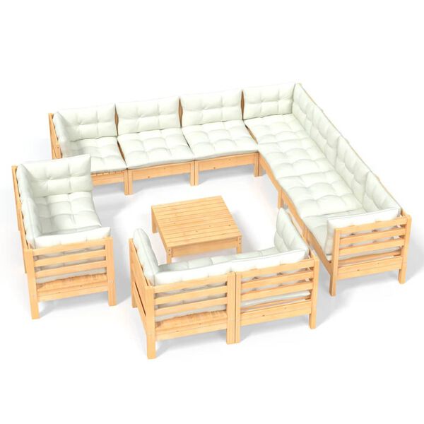 vidaXL Garden Lounge Set Cream Solid Pinewood, Polyester Medium Modular