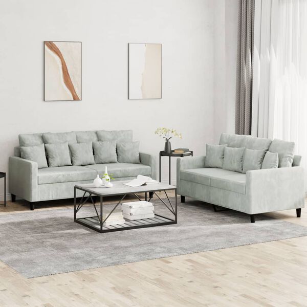 vidaXL Sofa Set Light Grey Velvet (100% polyester), metal, plywood Medium