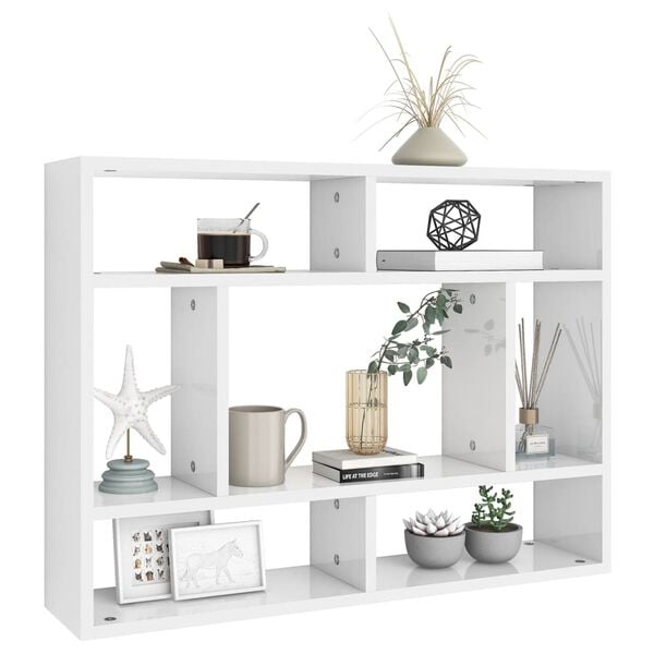 vidaXL Wall Shelf High gloss white Engineered wood 29.5 x 6.3 x 21.7 in