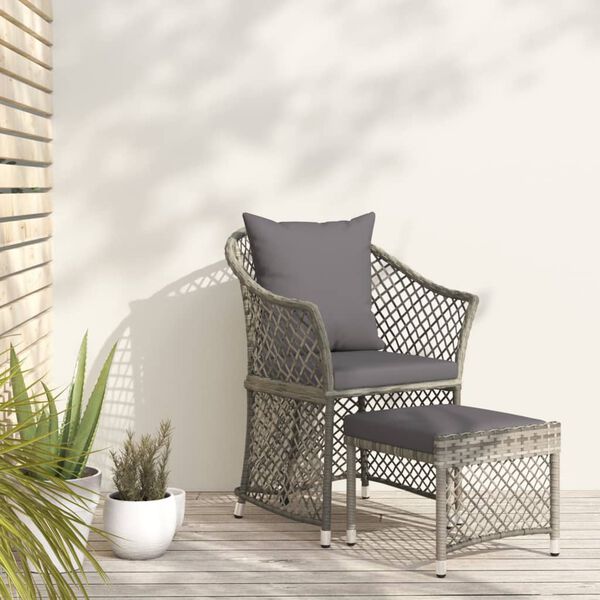 vidaXL Garden Lounge Set Grey PE rattan, steel Small Garden Lounge Set