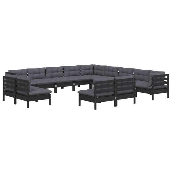 vidaXL Garden Lounge Set Black Solid pinewood Medium Modular