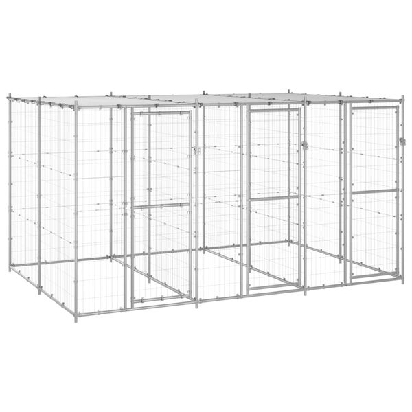 vidaXL Dog Kennel Silver Galvanized Steel, PE 78.1 sqft Durable