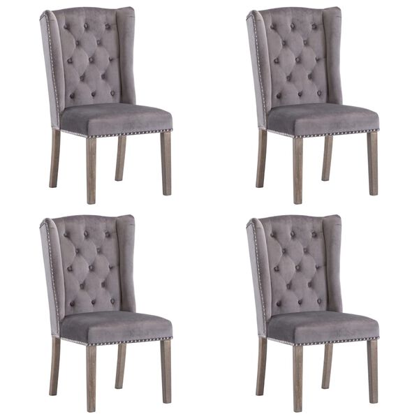 vidaXL Dining Chair Set of 4 Grey Velvet Standard Decorative Inlays