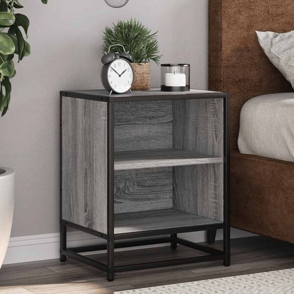 vidaXL Bedside Cabinet Gray sonoma Engineered wood and metal