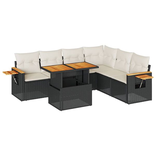 vidaXL 6 Piece Patio Sofa Set with Cushions Black Poly Rattan Acacia