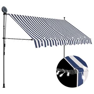 vidaXL Retractable Awning Blue and White Polyester with PU coating, Steel