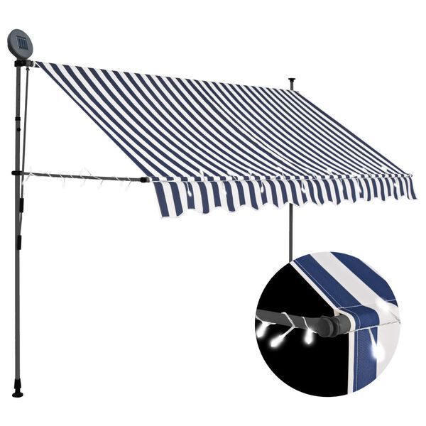 vidaXL Retractable Awning Blue and White Polyester with PU coating, Steel