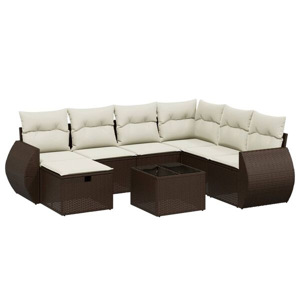 vidaXL Garden Sofa Set Brown, Transparent Poly Rattan, Tempered Glass, Steel