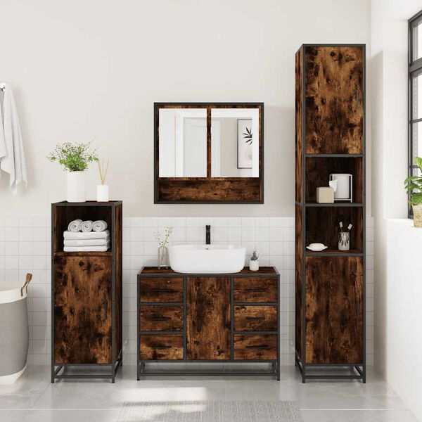vidaXL Bathroom Furniture Set Smoked oak Engineered wood, metal Standard