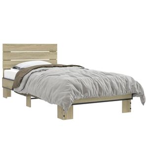 vidaXL Bed Frame Sonoma Oak Engineered wood, metal, plywood Single
