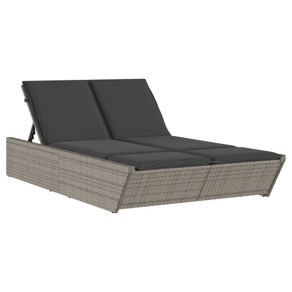 vidaXL Double Sun Lounger Grey PE Rattan Double Adjustable Armrests