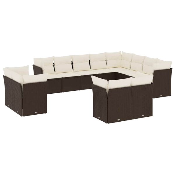 vidaXL Garden Sofa Set Brown PE rattan, powder-coated steel Large