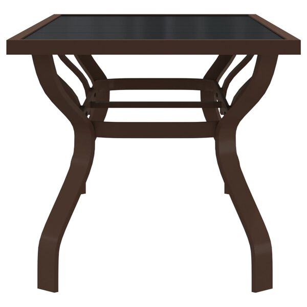 vidaXL Garden Table Brown and Black Powder-Coated Steel, Tempered Glass