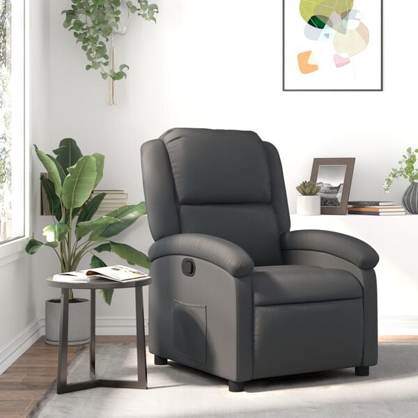 vidaXL Recliner Chair Grey Real leather (100% cow leather), metal, plywood