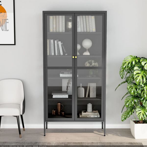 vidaXL Display Cabinet Anthracite 35.4"x15.7"x70.9" Steel and Tempered Glass
