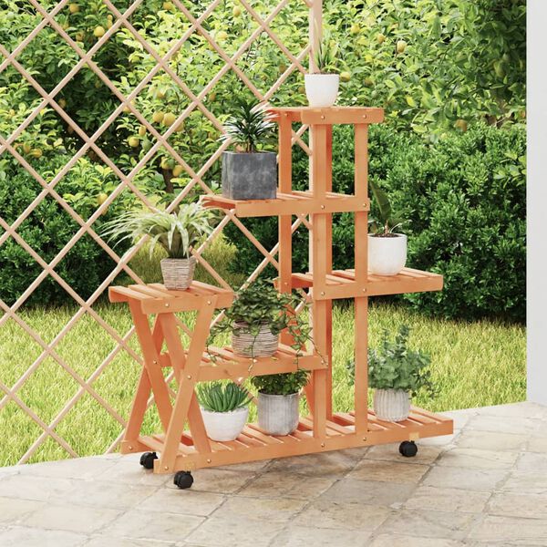 vidaXL Flower Stand With Wheels Wood Solid Fir Wood Tall